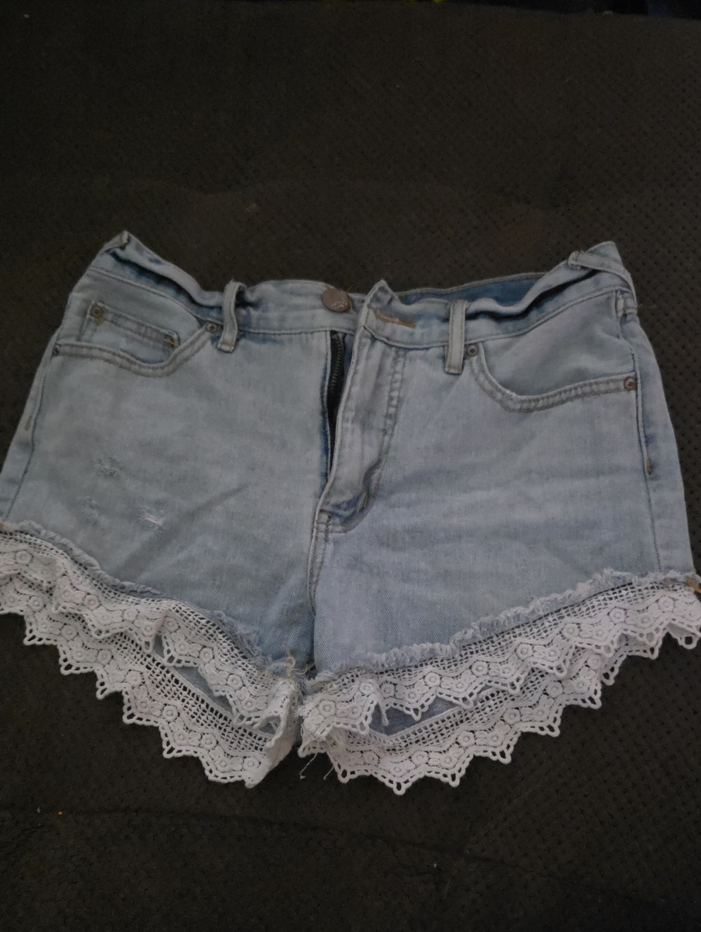 Free People: Light Blue Denim Lace Trim Women's Shorts
